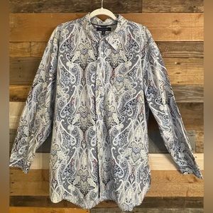 Tommy Hilfiger mens long sleeve blue multi paisley shirt.